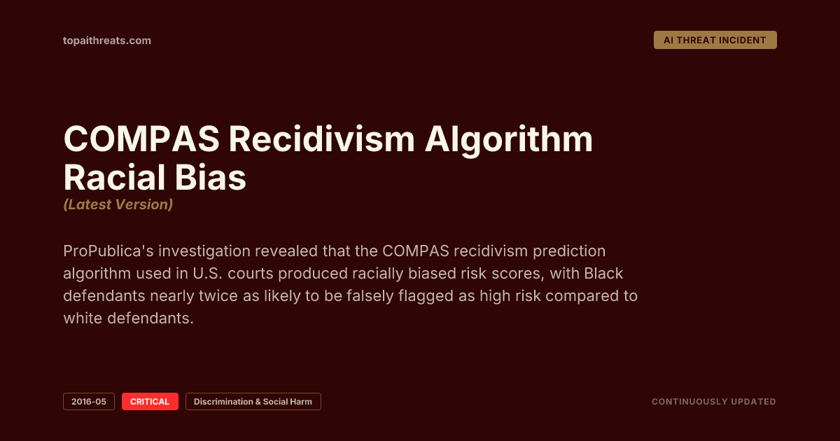 COMPAS Recidivism Algorithm Racial Bias | TopAIThreats