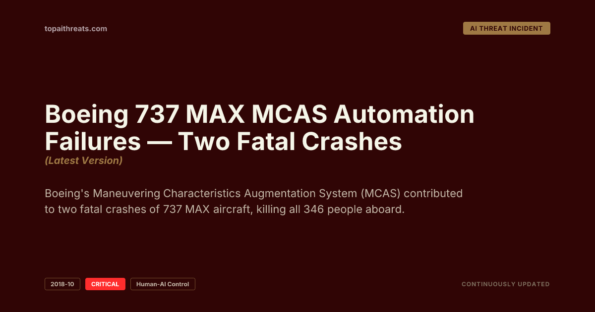 Boeing 737 MAX MCAS Automation Failures — Two Fatal Crashes